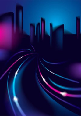 Büyük gece şehirde, sokakta ışık yollar.