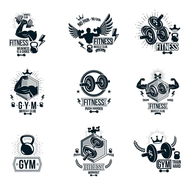 Logos Zum Thema Gewichtheben Und Inspirierende Faltblätter — Stockvektor