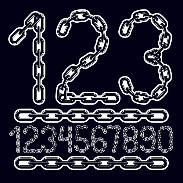 Modern Vector Digits Numerals Collection Made Iron Chain — Stock Vector