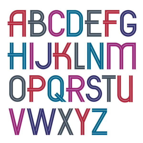 Set Upper Case English Alphabet Letters Created White Stripes — Stock Vector