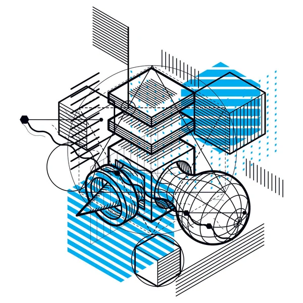 Fondo Isométrico Abstracto Con Cubos Hexágonos Cuadrados Rectángulos Diferentes Elementos — Vector de stock