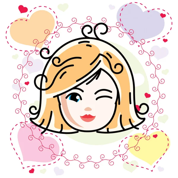 Caucasian Type Girl Face Expressing Positive Emotions — Stock Vector