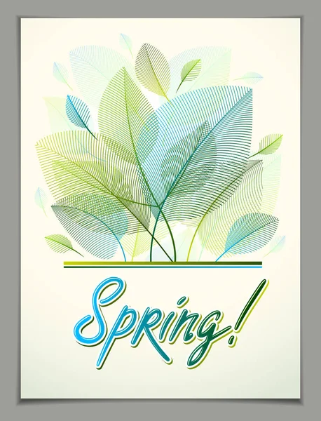 自然季节性模板与绿色和新鲜的花卉元素和刻字 — 图库矢量图片