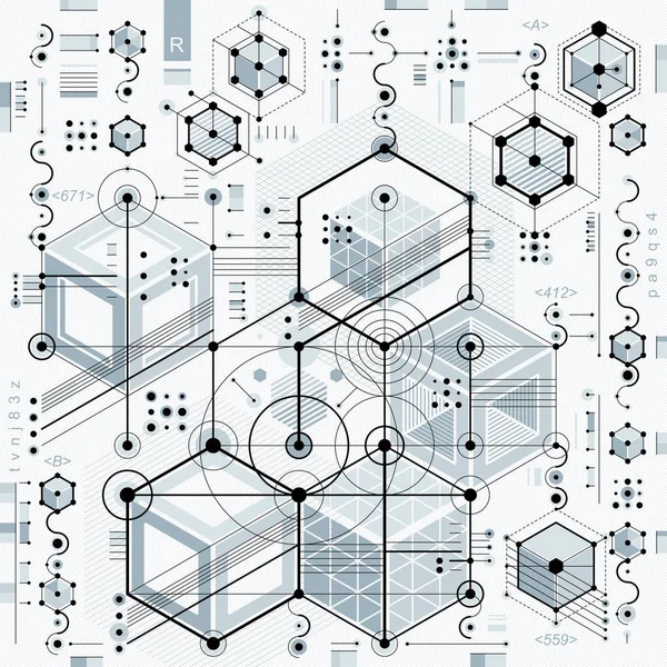 Dessin Technique Avec Lignes Pointillées Formes Géométriques — Image vectorielle