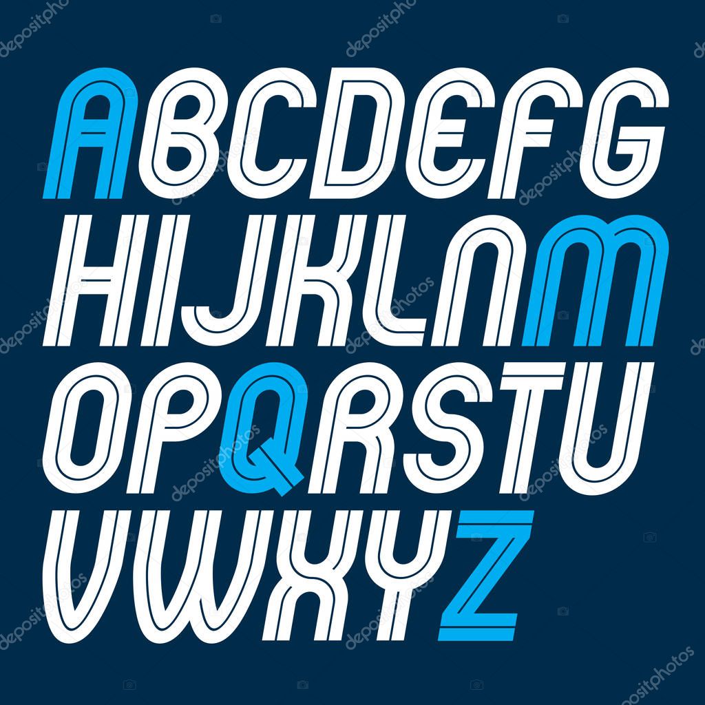 Set of vector rounded bold capital alphabet letters made with white lines