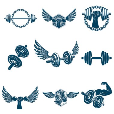 Fitness ve atletizm Tema simgeleri beyaz arka plan üzerinde set