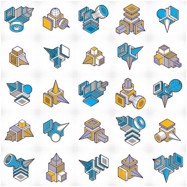 Beyaz arka plan üzerinde farklı mühendislik yapılar kümesi