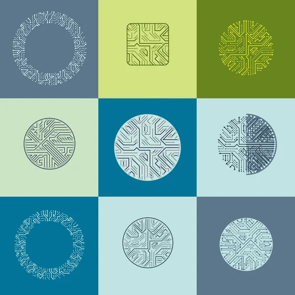 Sammlung Von Mikrochips Designs Platten Form Von Quadrat Und Kreis — Stockvektor