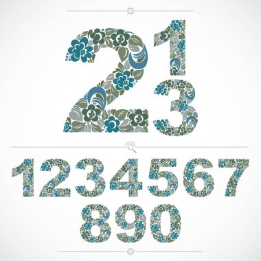 Çiçek sayılar çizilmiş soyut vintage deseni kullanılarak yaprakları tasarım bahar