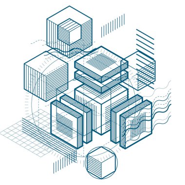 Çizgileri ve diğer farklı öğeleri izometrik arka plan