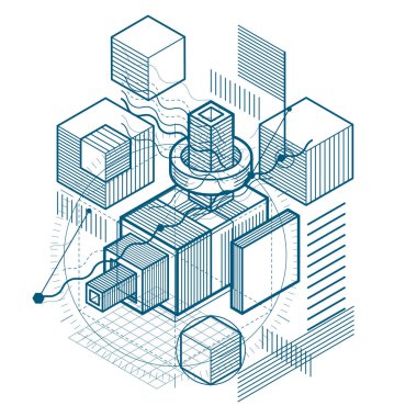 Çizgileri ve diğer farklı öğeleri izometrik arka plan