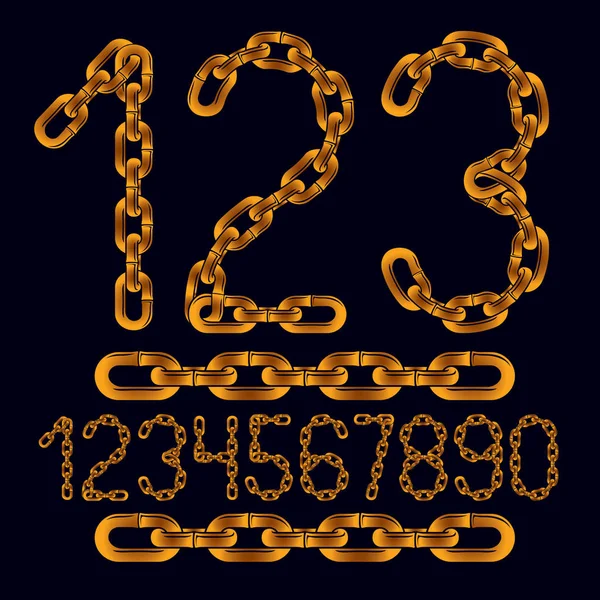 Numbers Collection Created Using Chrome Chain Black Background — Stock Vector