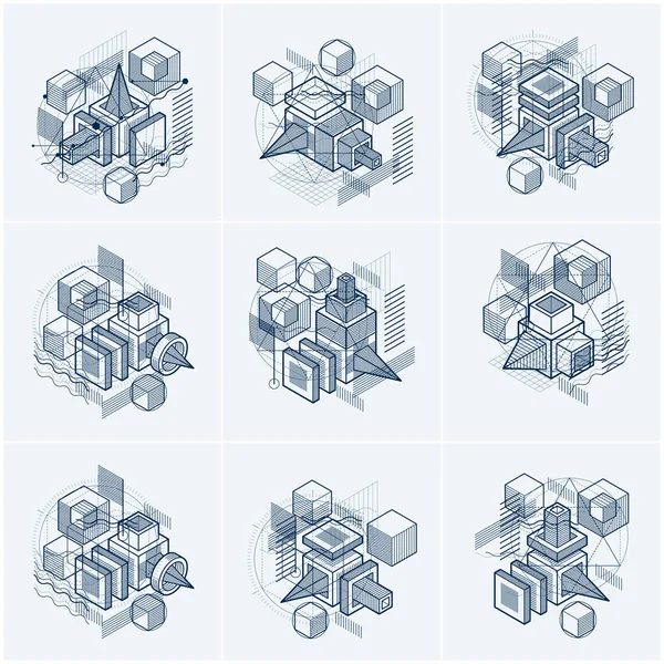 Conjunto Fondos Isométricos Abstractos Con Diferentes Elementos — Archivo Imágenes Vectoriales