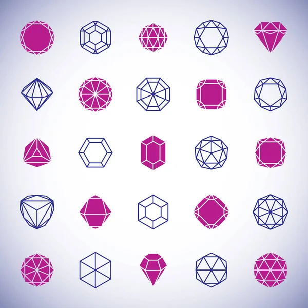 Set Polygonal Faceted Gemstone White Background — Stock Vector