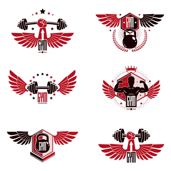 Logotype ağır spor salonu ya da fitness spor spor salonu için kümesi