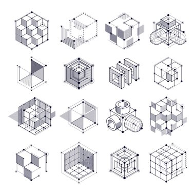 Geometrik teknoloji siyah beyaz çizimler seti.