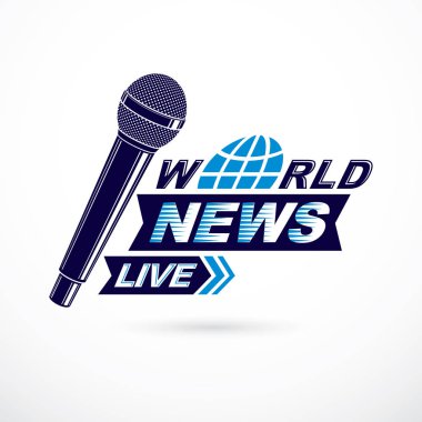 Haberler ve dünya haber yazıt ve gazetecilik mikrofon ekipmanlar kullanarak oluşan logo raporlama gerçekler.