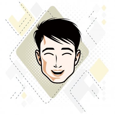 Yakışıklı brunet erkek yüzü, pozitif yüz özellikleri, clipart.