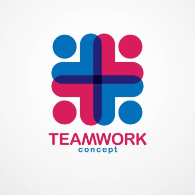 Basit geometrik öğelerle oluşturulan ekip çalışması ve dostluk kavramı.