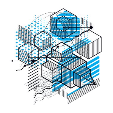 Çizgileri ve diğer farklı öğeleri izometrik arka plan.
