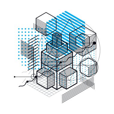 Çizgileri ve diğer farklı öğeleri izometrik arka plan.