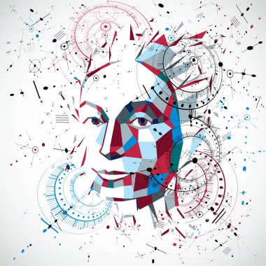 Yapay zeka kafa, düşük Poli tarzı 3d konu insan aklının ve bilinç.