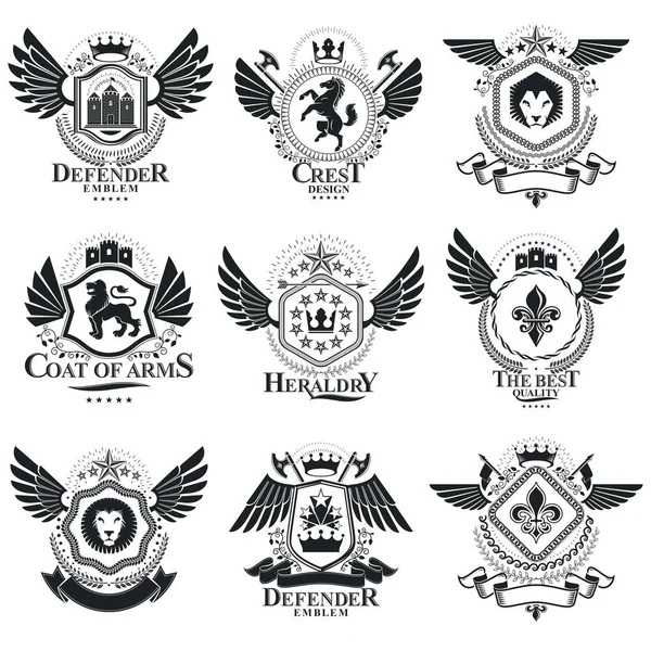 Coat Arms Collection Isolated White Background — Stock Vector