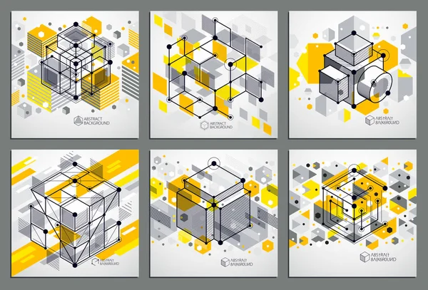 工程技术黄色3D 用立方体和线条制作的壁纸集 — 图库矢量图片