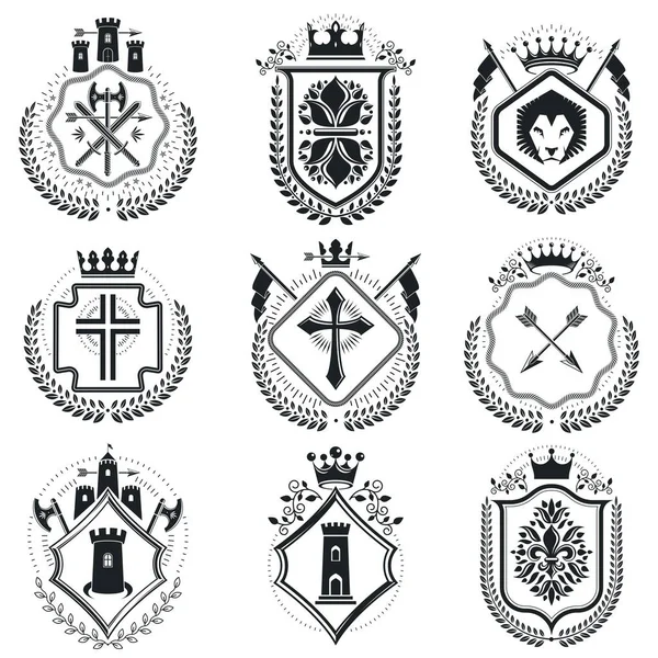 Clásicos Emblemas Escudo Armas Heráldico — Archivo Imágenes Vectoriales