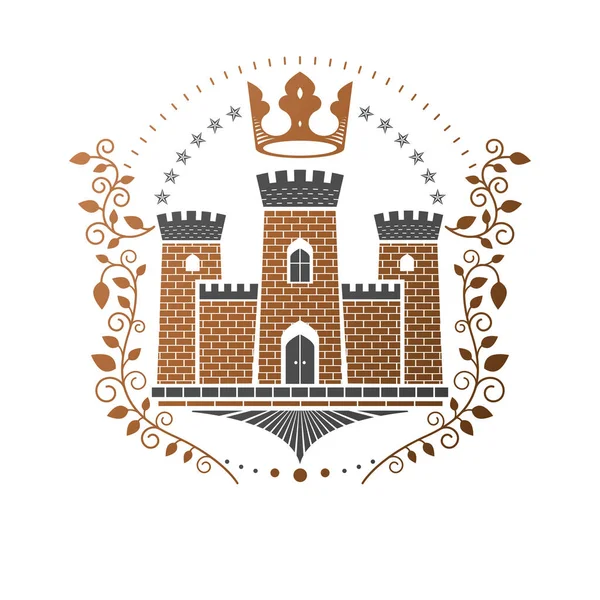 Fornborg Emblem Isolerad Vit Bakgrund — Stock vektor