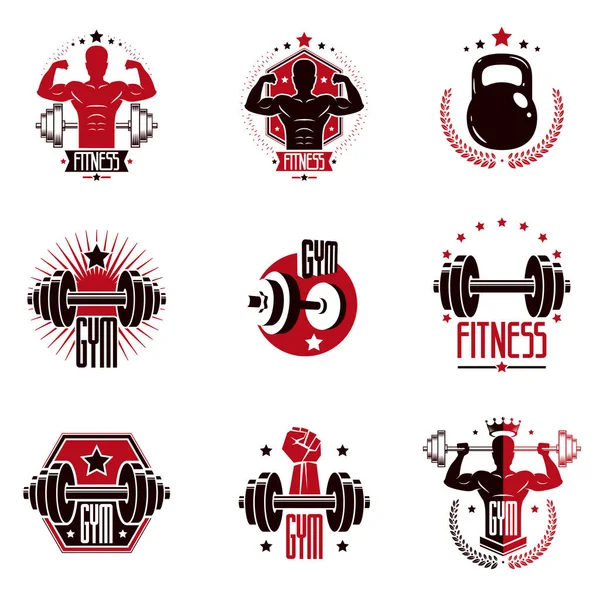 Logotipos Gimnasio Levantamiento Pesas Fitness Club Deportivo — Vector de stock