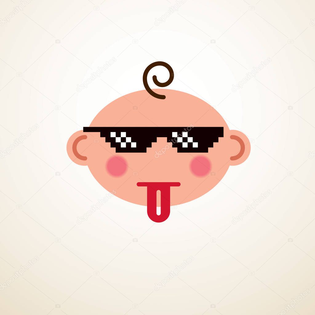 Cute baby showing tongue and pixel glasses