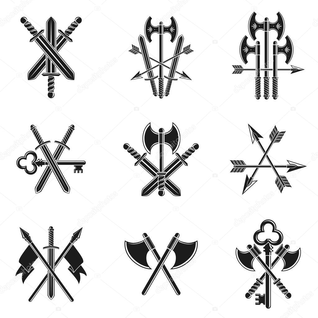 Vintage Weapon Emblems set isolated on white background
