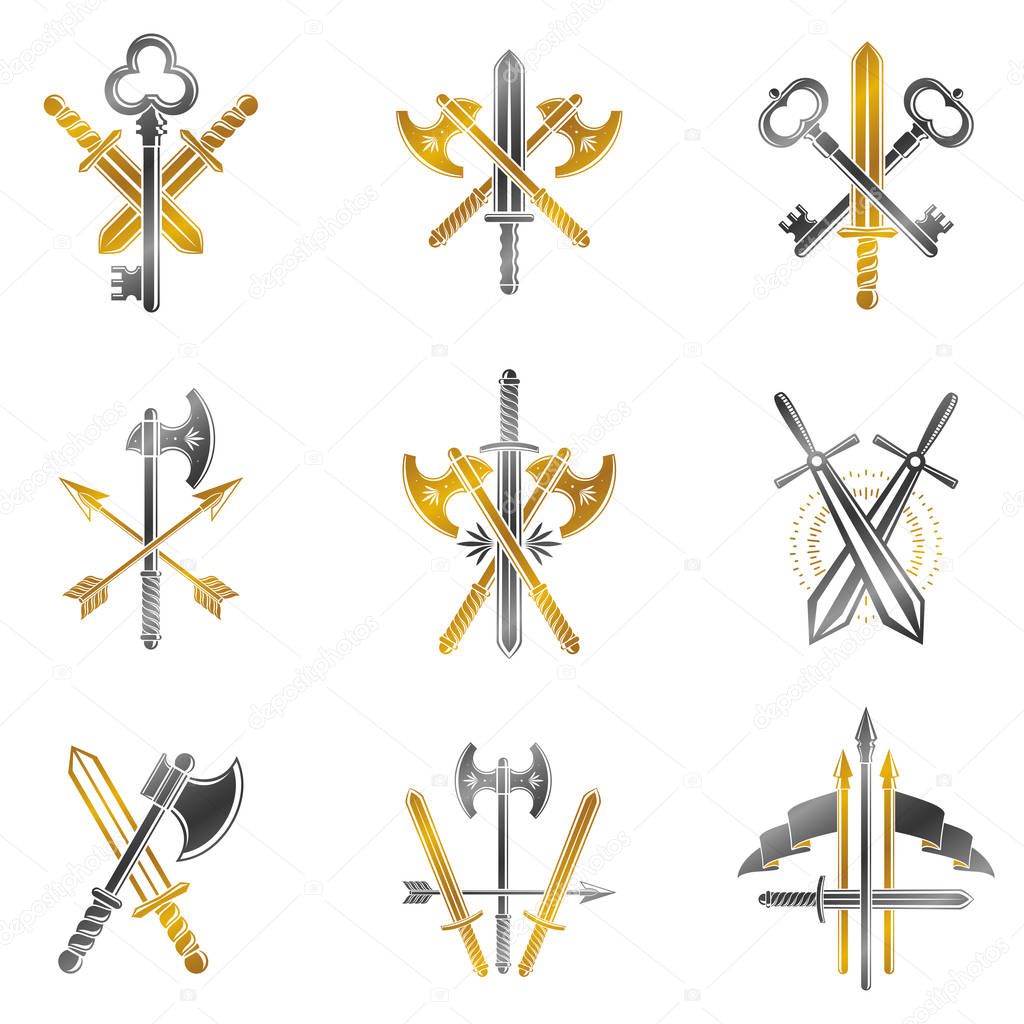 Vintage Weapon Emblems set isolated on white background