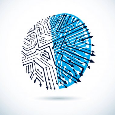 Vektör mikroçip tasarımı, işlemci. Bilgi iletişim teknolojisi ögesi, oklu devre kartı yuvarlak şekilli.