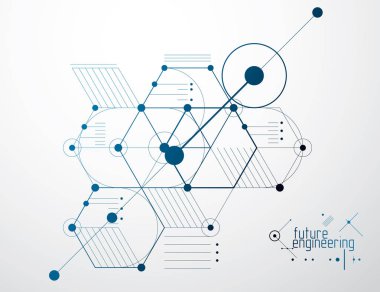 Teknolojik vektör duvar kağıdı altıgenler, daireler ve çizgiler ile yapılmış mühendislik. Modern geometrik kompozisyon şablon ve düzeni kullanılabilir. Teknik arka plan.