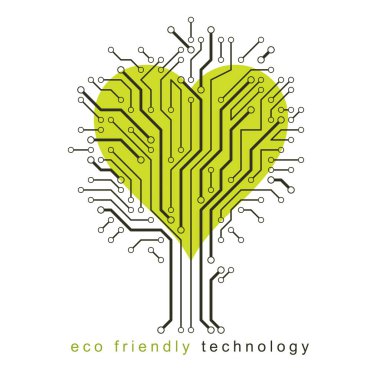 Ağaç iletişim teknoloji tasarım içinde oluşturulan romantik kalp şeklinde grafik vektör Illustration. Çevre dostu teknoloji kavramı.