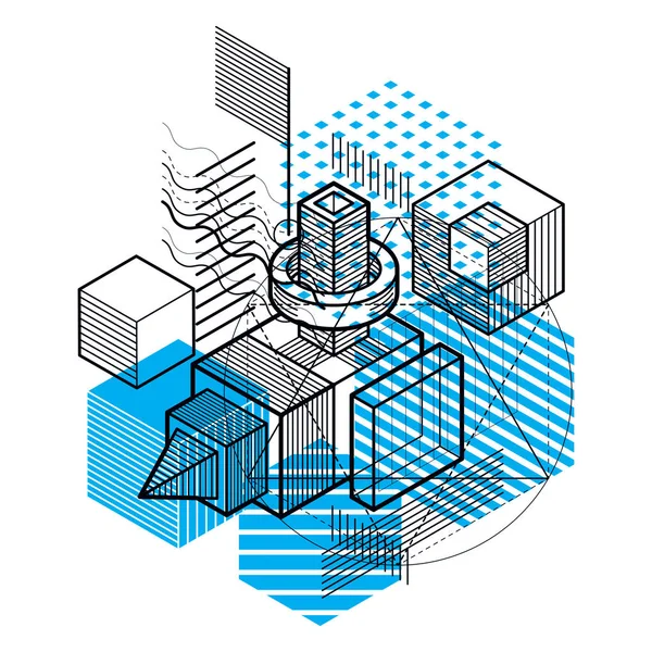 Astratto Composizione Forme Sfondo Isometrico Vettoriale Composizione Cubi Esagoni Quadrati — Vettoriale Stock