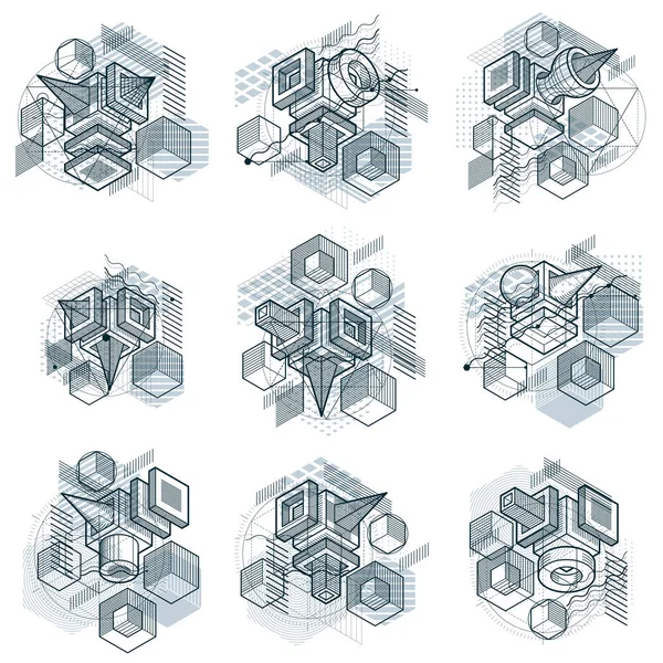 Isometric Abstract Backgrounds Lines Other Different Elements Vector Abstract Templates — Stock Vector