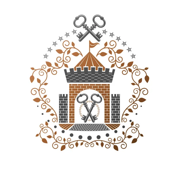 Starověký Fort Emblem Heraldický Erb Dekorativní Logo Izolované Vektorové Ilustrace — Stockový vektor