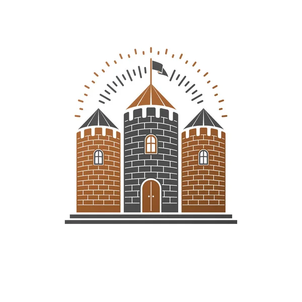 Средневековая Крепостная Декоративная Изолированная Векторная Иллюстрация Лейбл Стиле Ретро Геральдическая — стоковый вектор