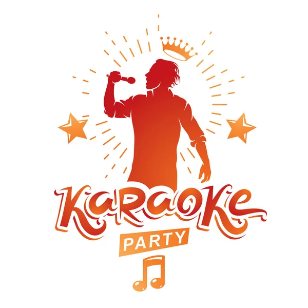 Karaoke Fél Reklám Plakát Áll Színpadon Vagy Felvevő Mikrofon Vektoros — Stock Vector