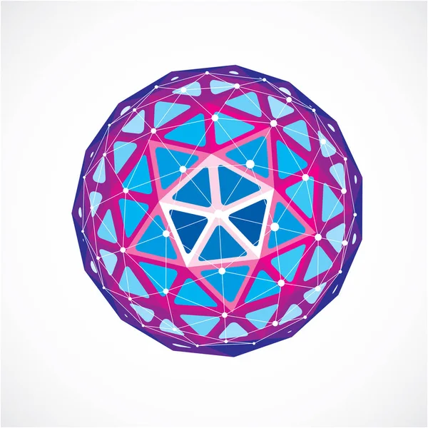 Vector Digital Wireframe Spherical Object Made Using Triangular Facets Geometric — Stock Vector