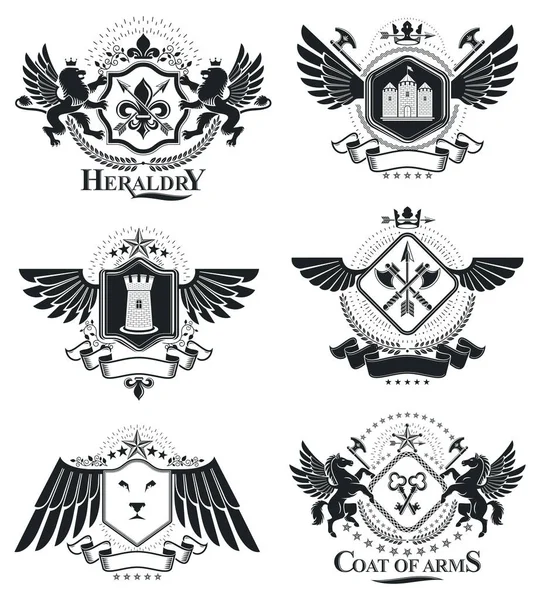 Hanedan işaretler, öğeleri, Hanedanlık armaları Amblemler, insignias, işaretler, vektörel çizimler. Klas kaliteli sembolik resimler koleksiyonu, vektör set.