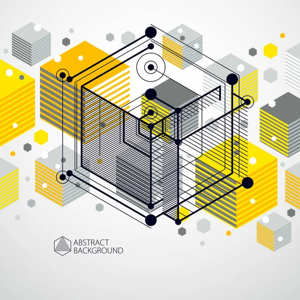 Fundo Amarelo Abstrato Isométrico Com Formas Cubo Dimensionais Lineares Elementos — Vetor de Stock