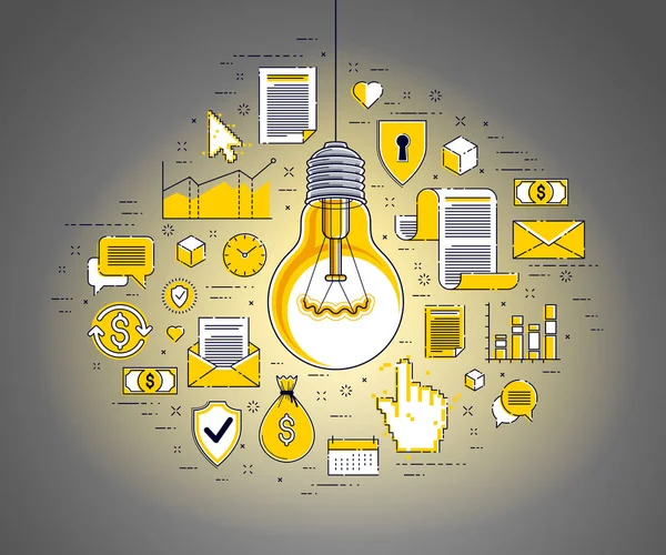 Ampoule Lumineuse Ensemble Icônes Concept Créatif Idée Entreprise Allégorie Commerce — Image vectorielle