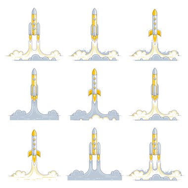 Roketler keşfedilmemiş uzaya fırlatılıyor. Evreni keşfet, nefes al