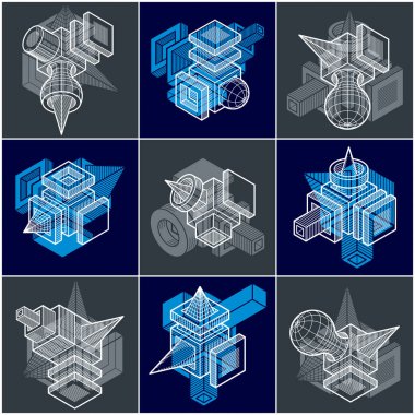 Soyut yapılar vektör seti, boyutlu tasarımlar collectio