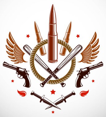 Devrim ve savaş vektör amblemi ile mermi ve silah, logo veya 