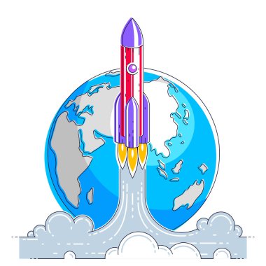 Roketin keşfedilmemiş uzaya fırlatılması, dünya gezegeni backg'de